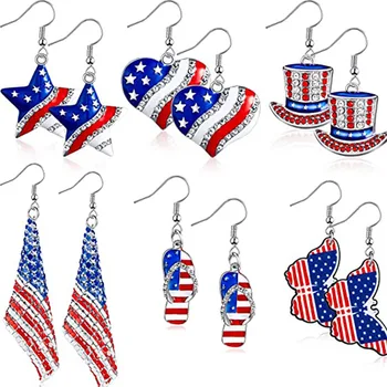 יום העצמאות סגנון עגילים הדגל האמריקאי כוכבים פסים טפטוף שמן קסם Eardrop האוזן טיפה תכשיטים לנשים מסיבת חברים מתנה