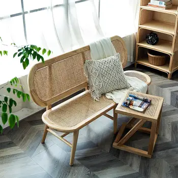 קש ספה כפול שלוש-אדם דירה קטנה כיסא קש טבעי אמיתי קש הסלון יפנית קפה שולחן מרפסת