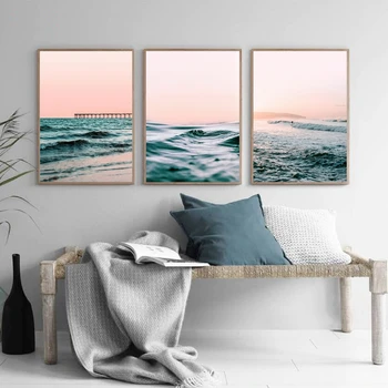 האוקיינוס חוף הקיר הדפסי אמנות לגלוש החוף צילום פוסטר בד ורוד תמונות קיר נורדי קישוט ציור גלריה לריהוט