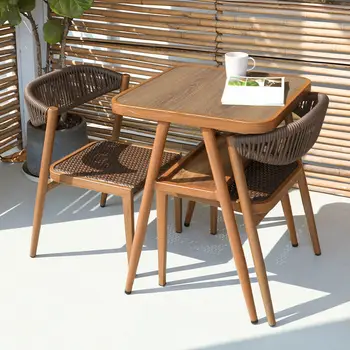 מרפסת קש הכיסא שלושה חלקים סט הביתה פנאי שילוב של שולחן אחד ושני כיסאות חוף גן שולחן כיסא להגדיר